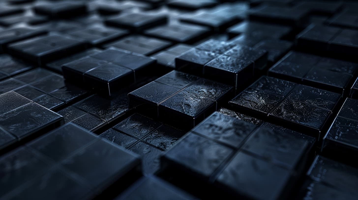 Dark abstract engineering visualization with layered technical forms.